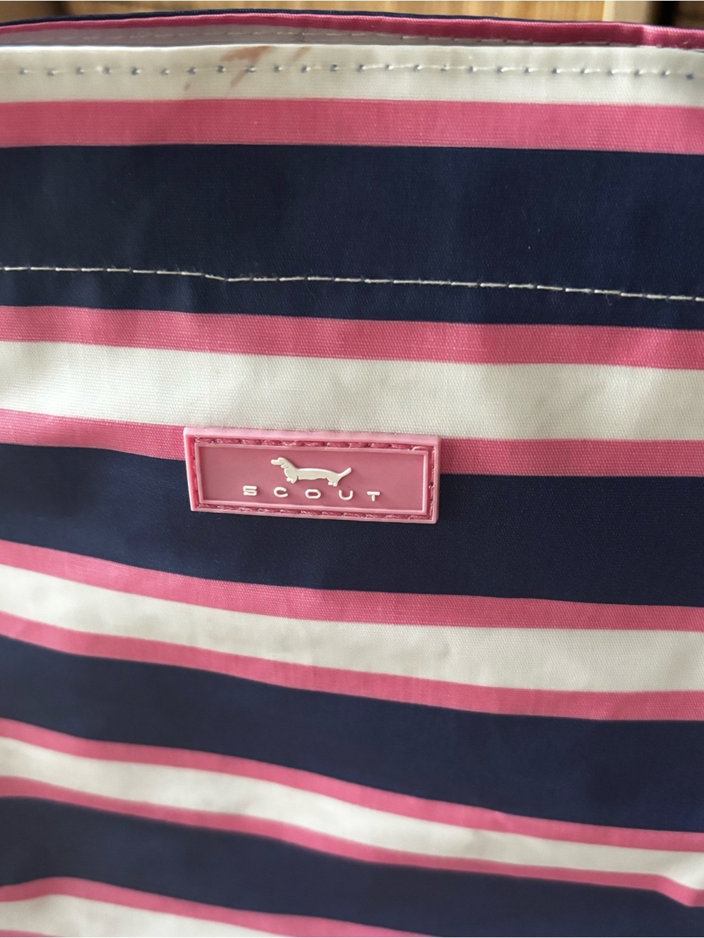 Scout Navy and Pink Striped Tote Bag desertcart logo medium great condition - Picture 10 of 11